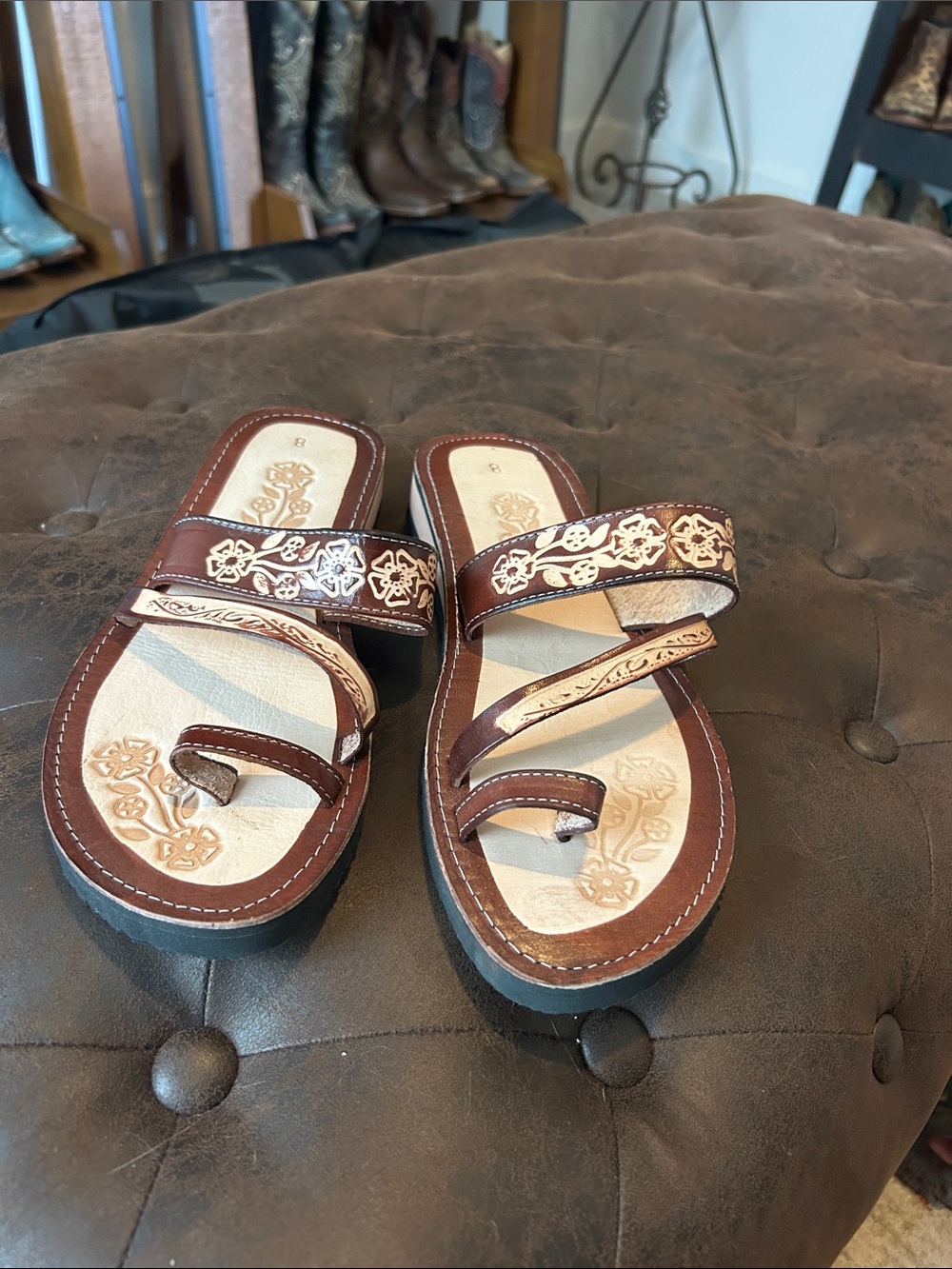 Brown Floral Embroidered Women's Slide Sandals list on shoe at 8 … 9.5 fits